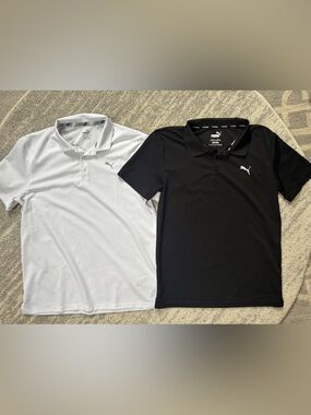 Lot of 2 PUMA Performance Golf Polos. Youth XL. 1 Black. 1 White.